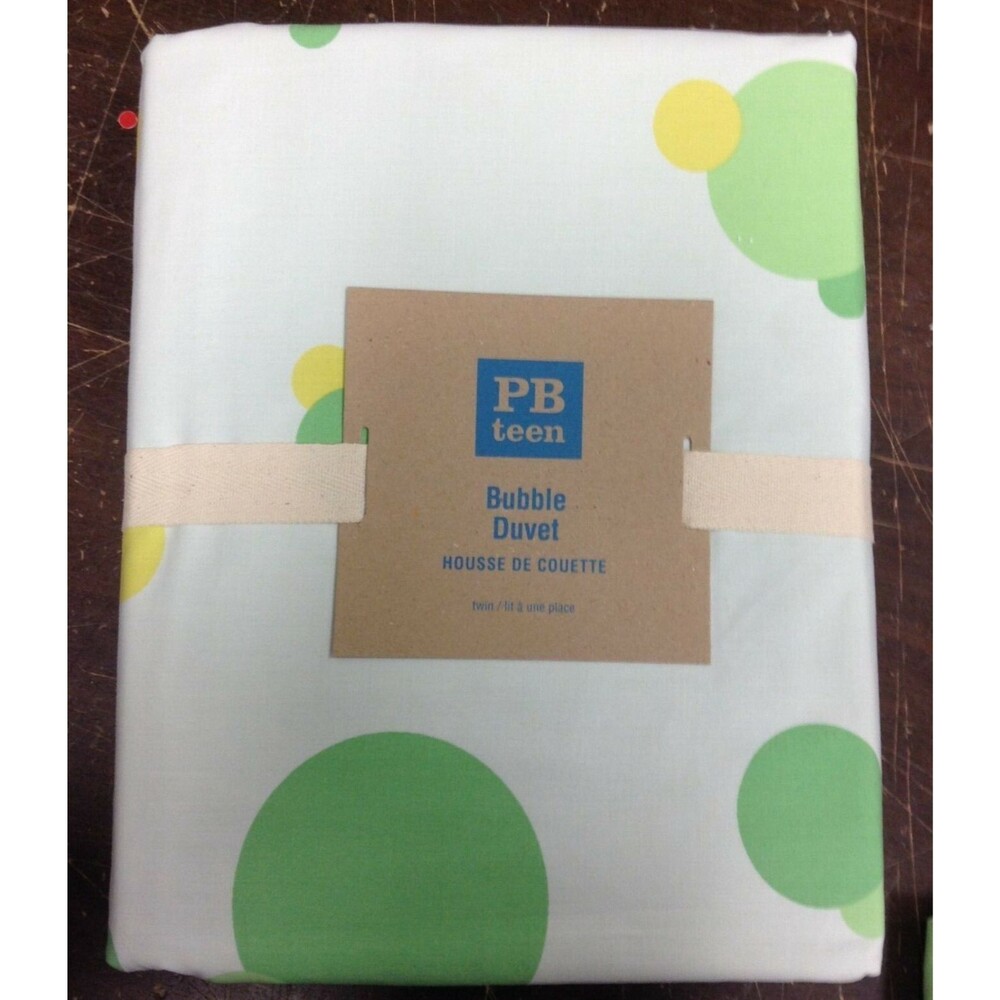 Pottery Barn Teen bubble dot Bed Dorm duvet Cover Twin & Sham Standard Green